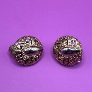 Vintage Sarah Coventry Gold Tone Filigree Domed Clip-On Earrings
